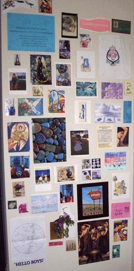 blue wall collage in front entry