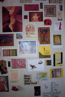 red wall collage